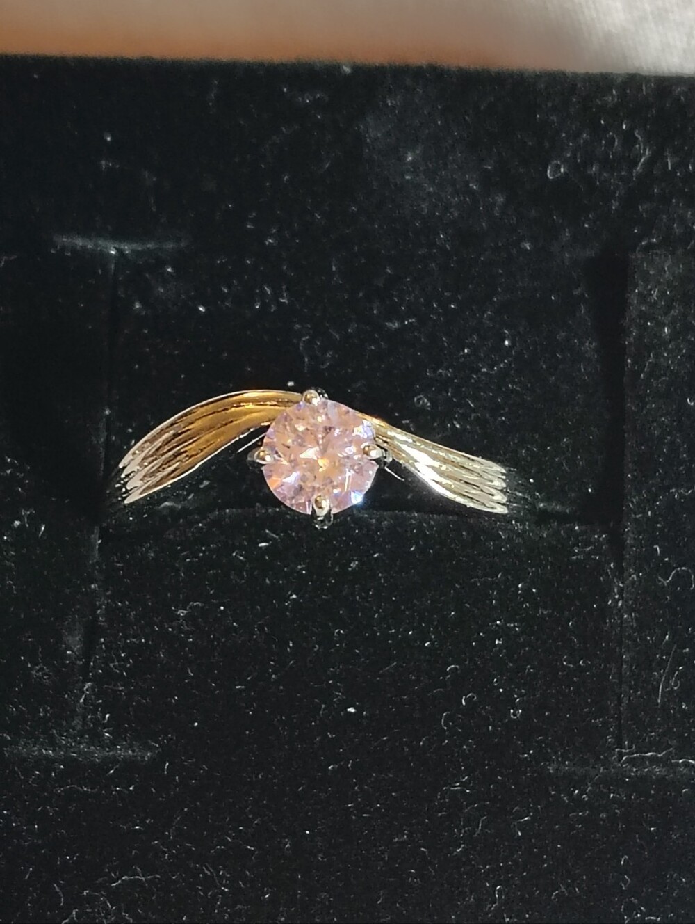 Gold-Tone Pink Crystal Twist Ring